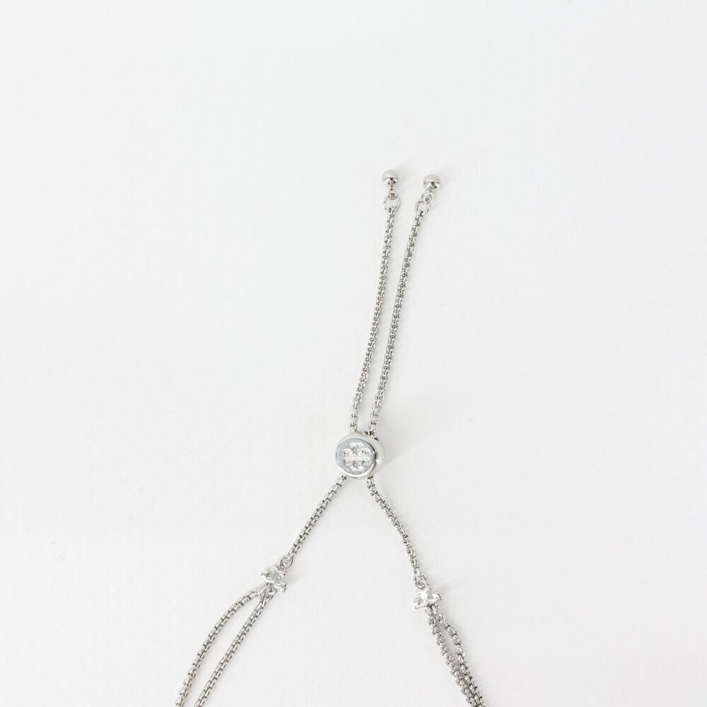 Tory Burch Logo Pearl Slider Adjustable Bracelet Silver OS - Picture 2 of 12